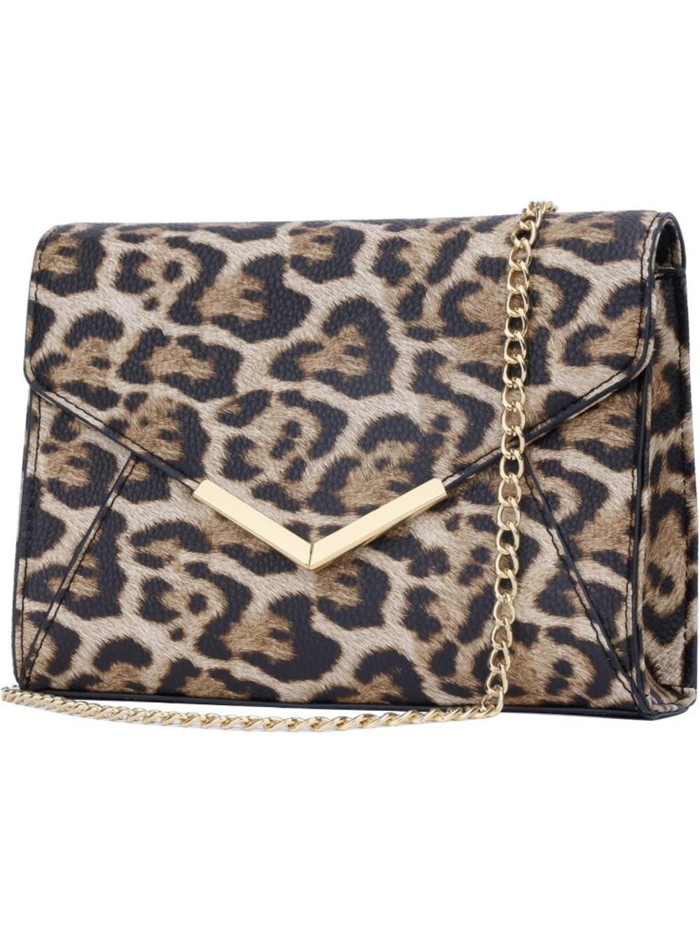 Women A Leopard Faux Leather Envelope Clutch Purse Crossbody Chain Evening Bag
